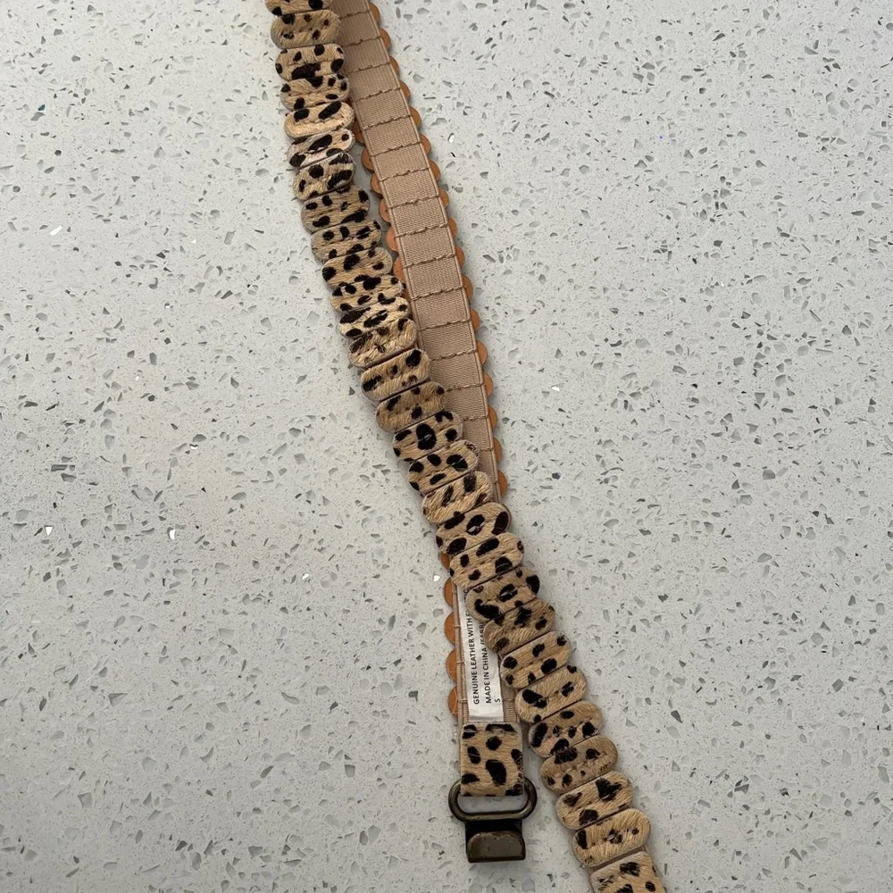 EUC Leopard Print Calfskin Elastic Belt Tan & Black OS